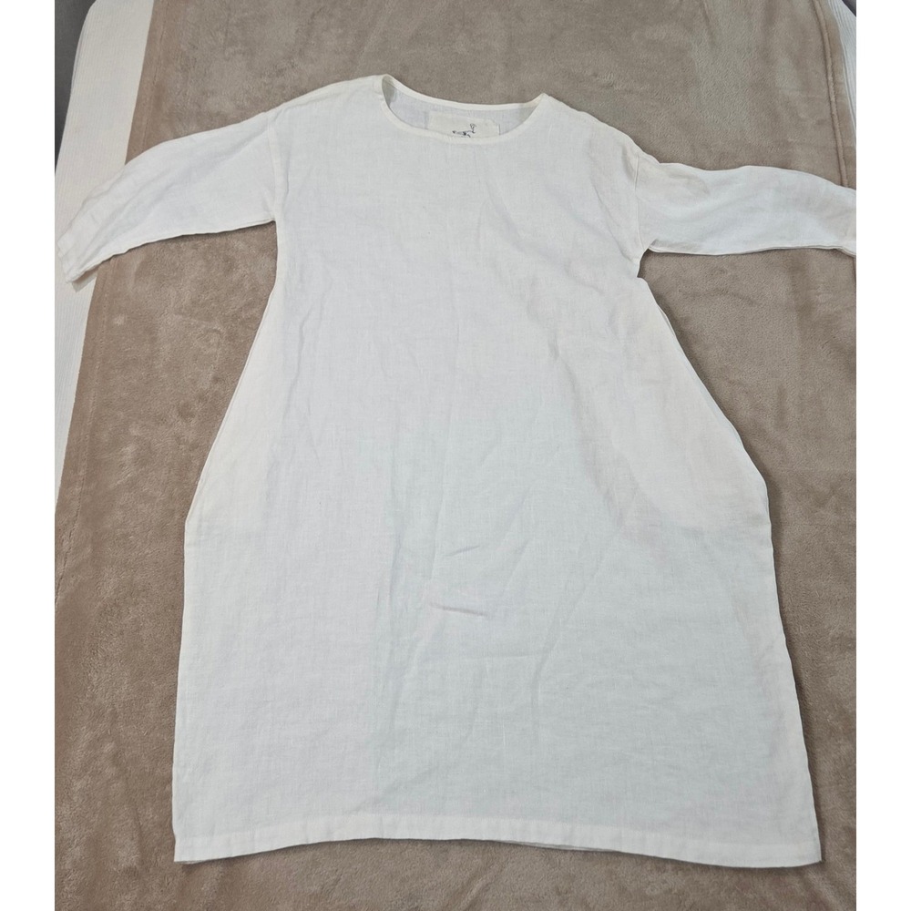 Not Perfect Linen Volume Oversized Dress Cream 100% Linen 3/4 Sleeve XS